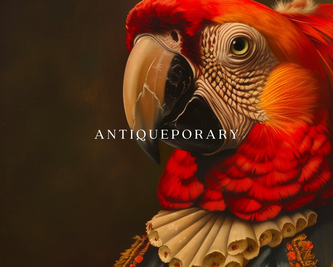 Scarlet Macaw Royal Portrait Red Brocade Coat Victorian Bird Poster - Image 3