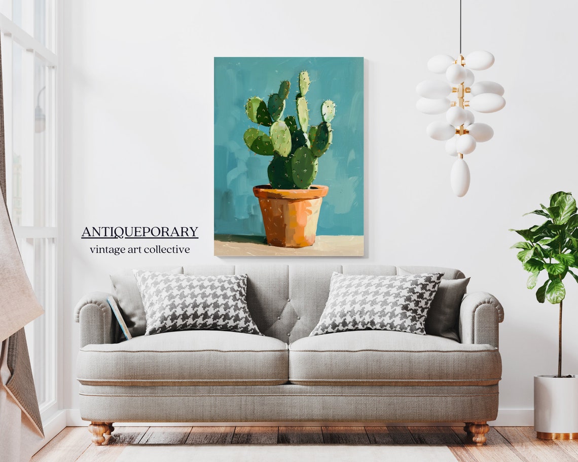 Potted Prickly Pear Cactus Terracotta Teal Abstract Wall Poster - Image 4
