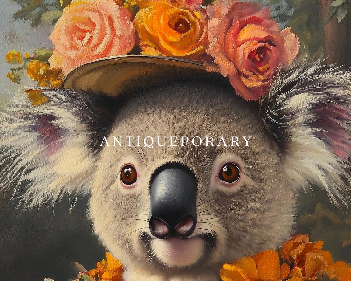 Royal Lady Koala Victorian Floral Crown Portrait Vintage Art Poster - Image 3