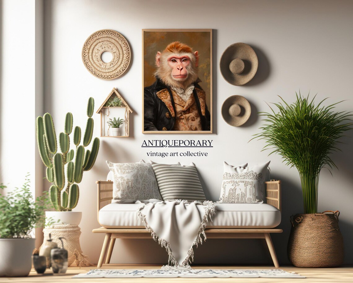 Gentleman Monkey in Black Coat with Gold Trim Portrait Poster - Image 3