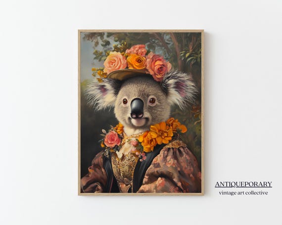 Victorian Animal Portrait Royal Lady Koala Vintage Art Print Dressed Cute Animal Painting Renaissance Animal Animal Lover Gift
