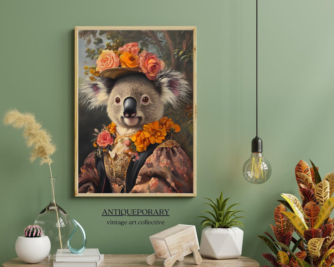 Royal Lady Koala Victorian Floral Crown Portrait Vintage Art Poster - Image 7