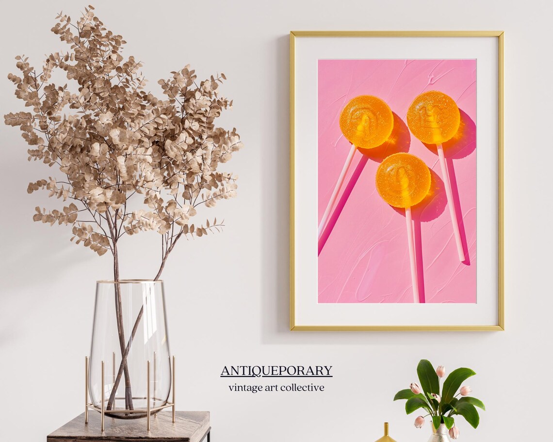 Sweet Orange Lollipops on Pink Swirl Pop Candy Photography Poster - Image 3
