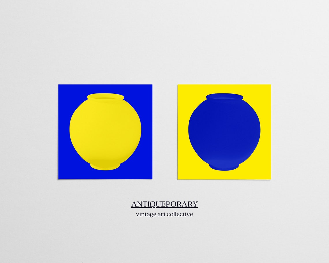 Bold Cobalt Blue Vase Silhouette on Bright Yellow Pop Art Poster - Image 4