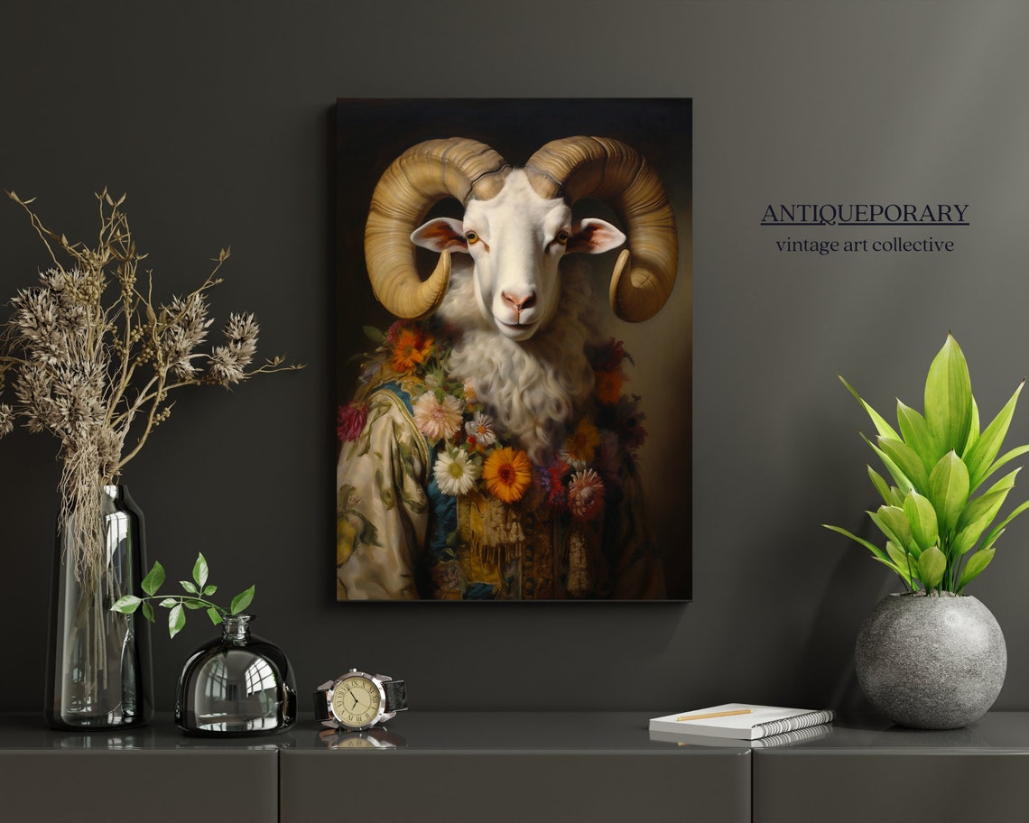 Ram with Curled Horns in Floral Robe and Flower Garland Poster - Image 7