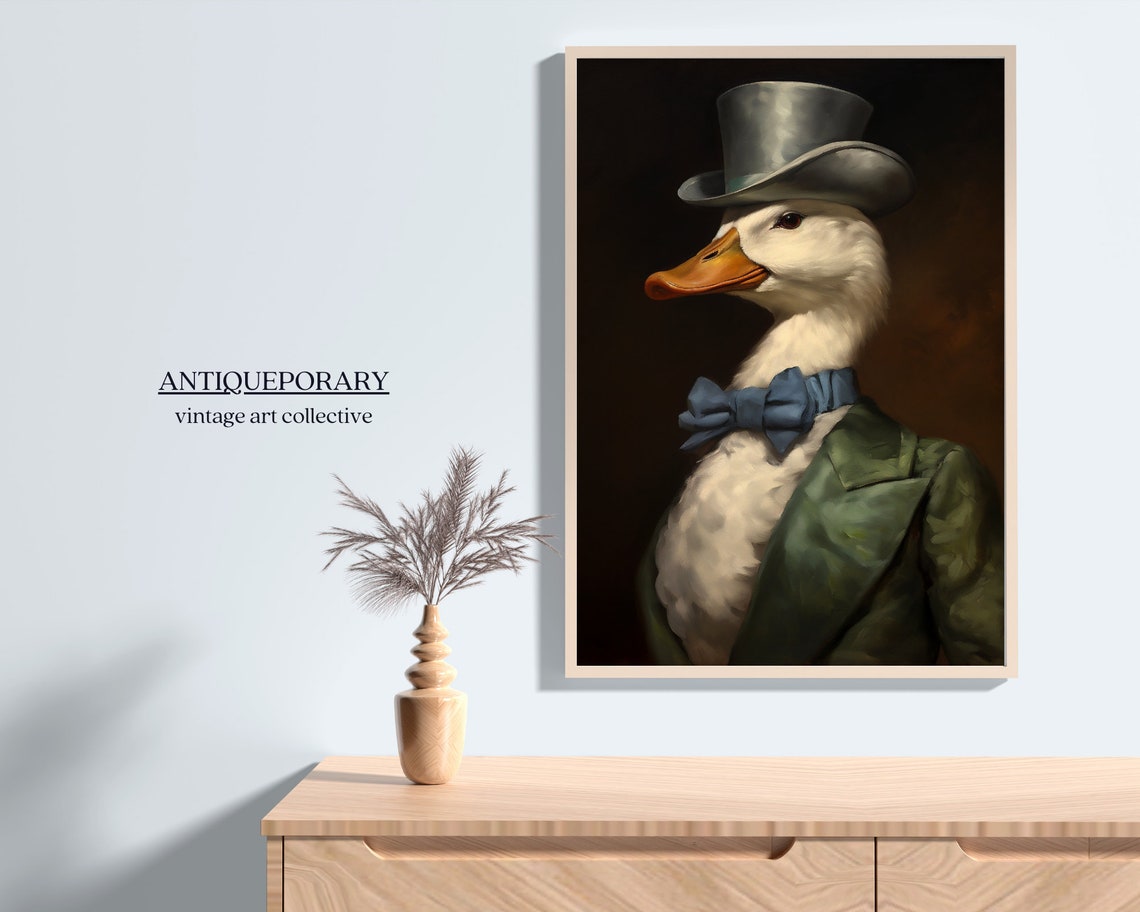 Dapper Duck Gentleman Top Hat Bow Tie Oil Portrait Animal Art Poster - Image 5
