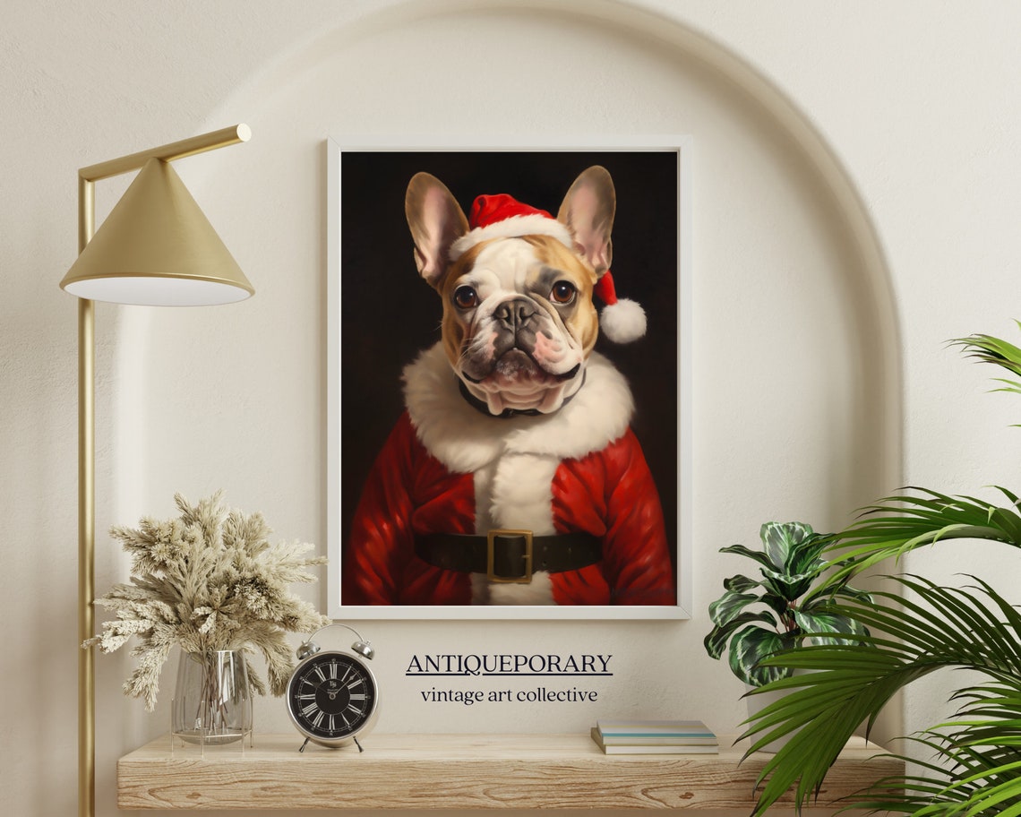 Christmas Santa Bulldog Vintage Portrait Dressed Animal Print Victorian Animal Painting Festive Wall Art Christmas Wall Art - Image 7