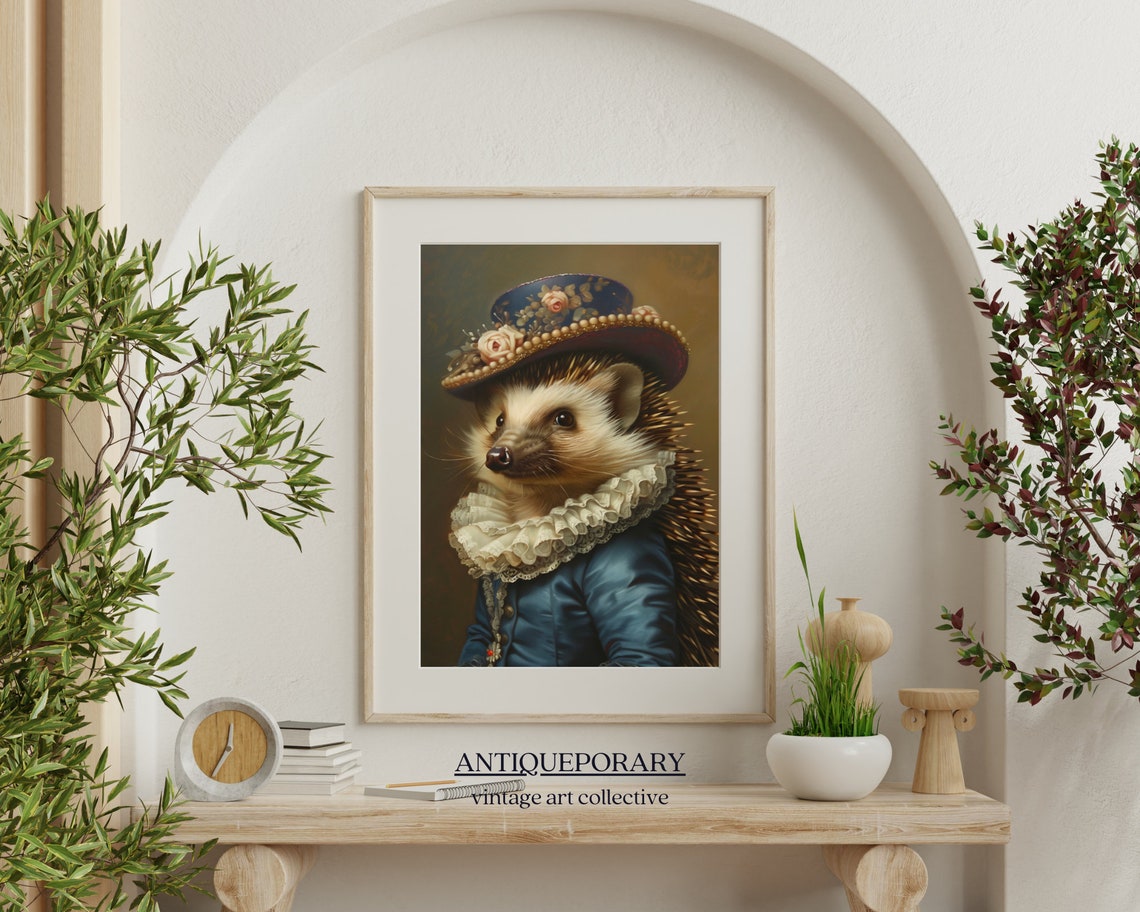 Lady Hedgehog Portrait Floral Hat Lace Ruff Victorian Painting Poster - Image 7