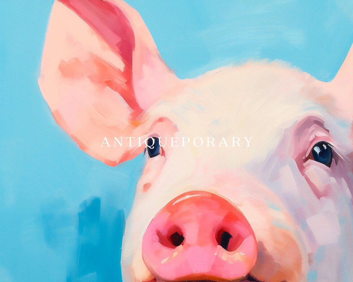 Happy Pig Portrait on Bright Blue Background Cheerful Poster - Image 3