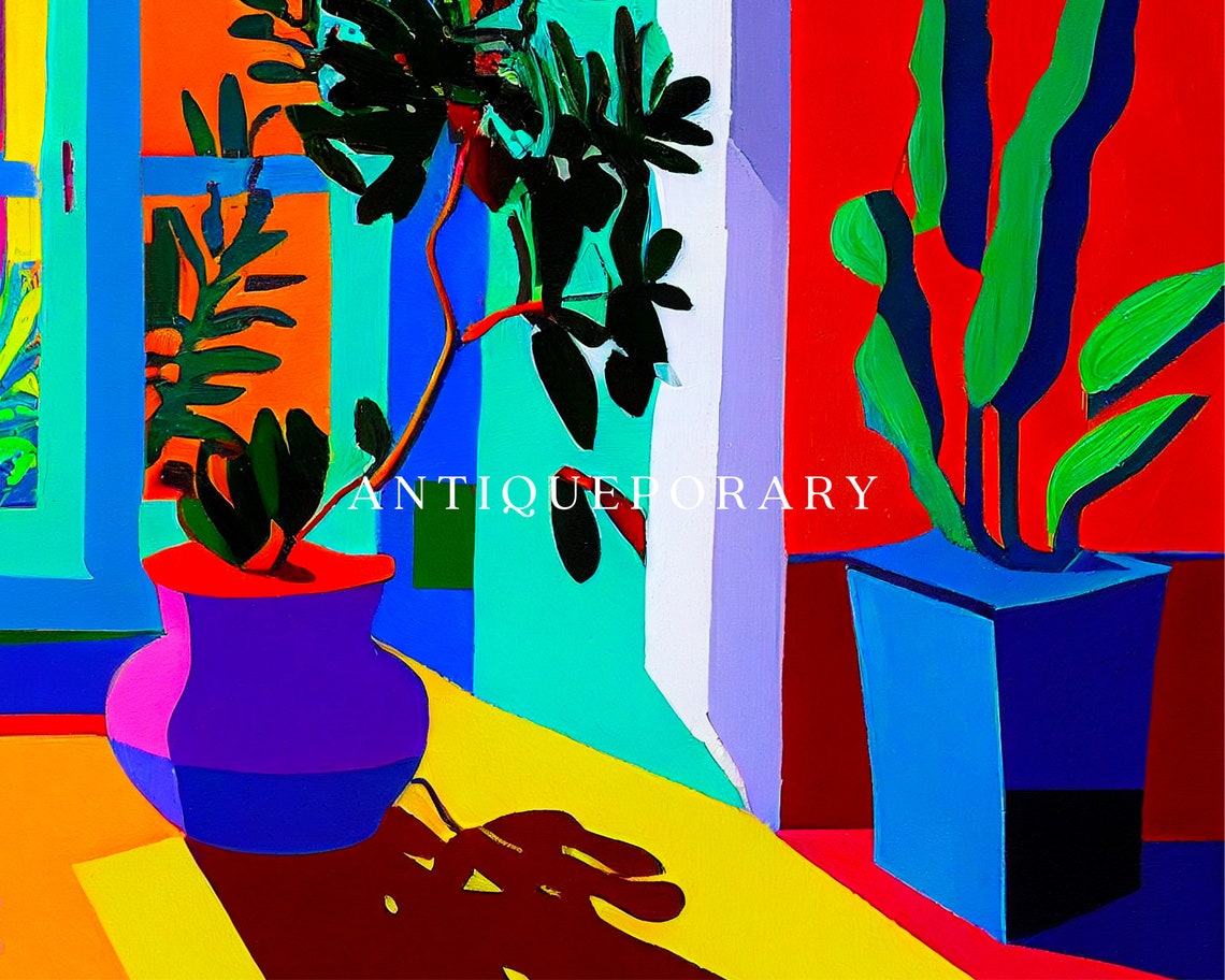 Fauvist Colorful Interior with Window Plants Bold Art Poster - Image 2