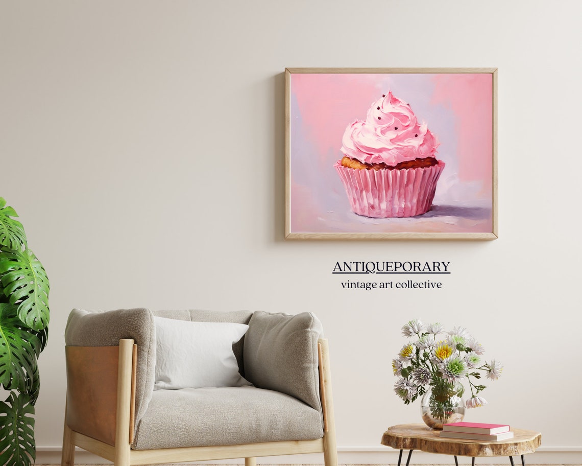 Pink Cupcake with Swirled Frosting on Pink Background Poster - Image 7