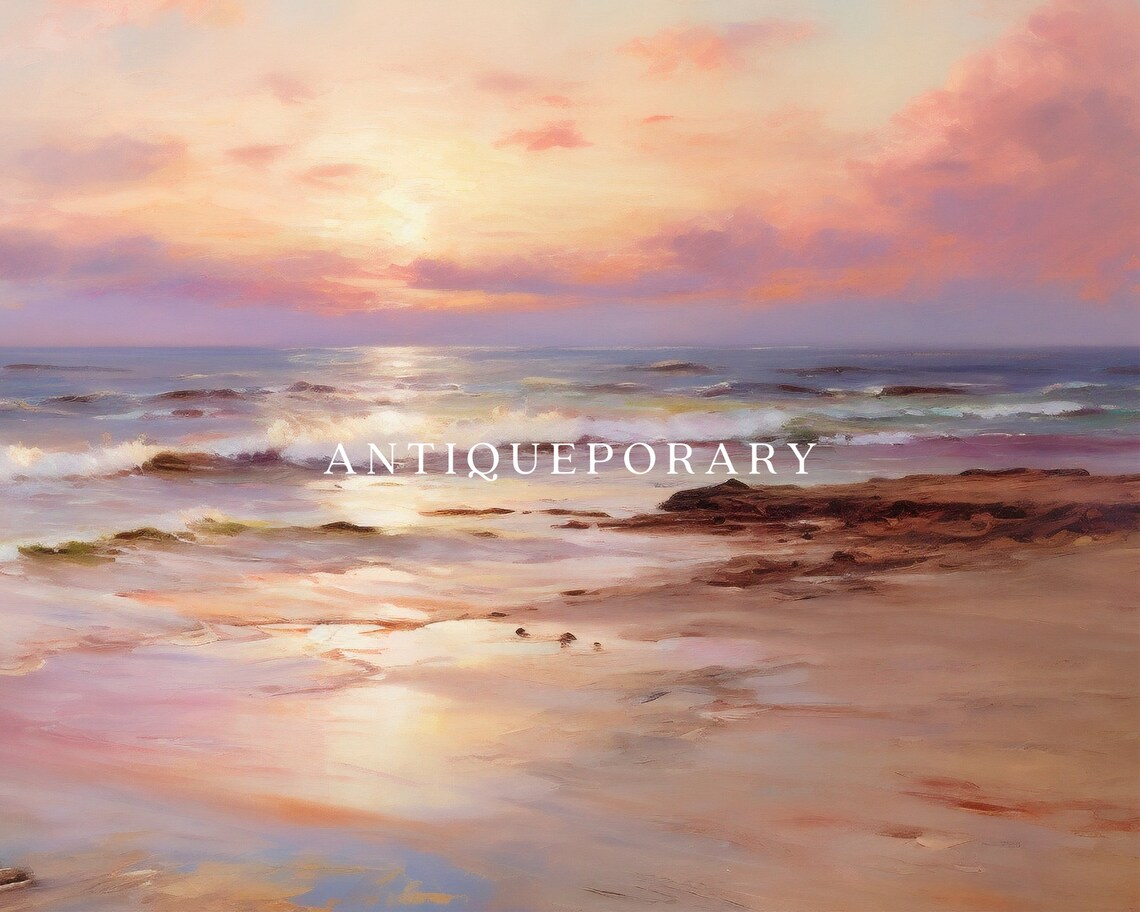 Pastel Sunset Over Ocean Waves Serene Coastal Seascape Painting Poster - Image 2