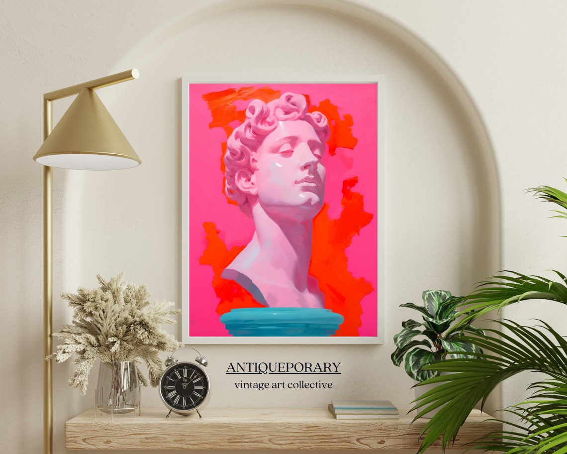 Pink Classical Bust Statue on Hot Pink Bold Modern Art Wall Print - Image 7