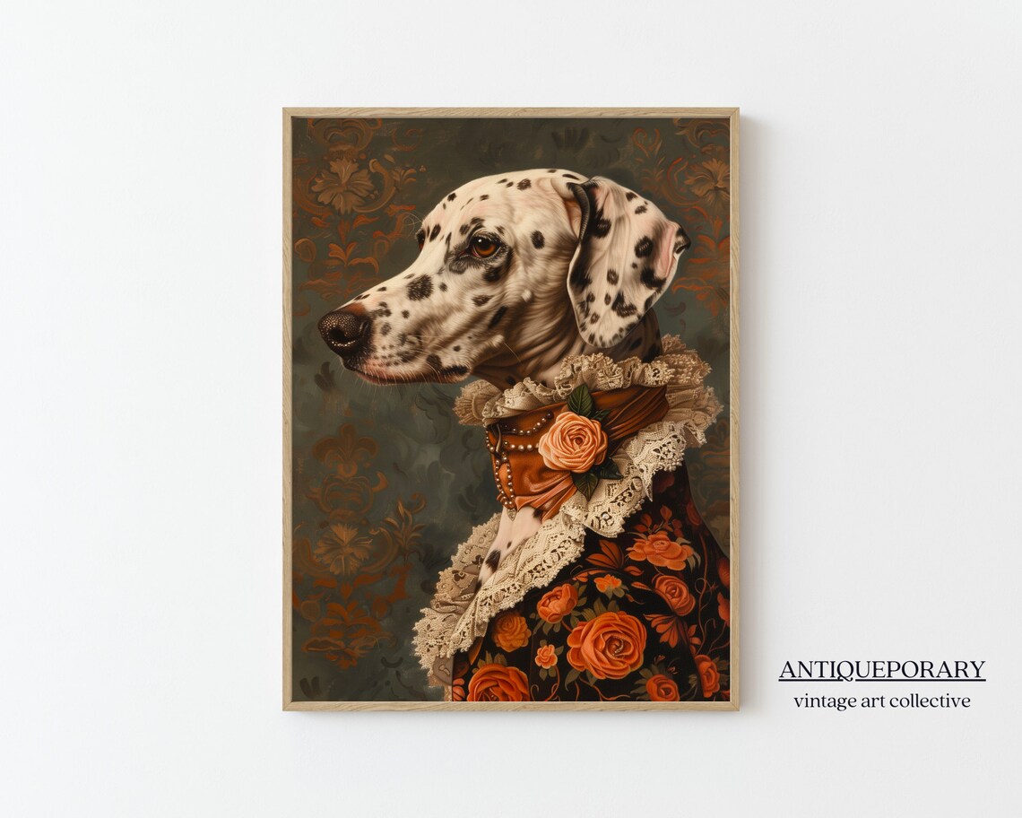 Dalmatian Lady in Victorian Floral Dress Vintage Dog Portrait Poster