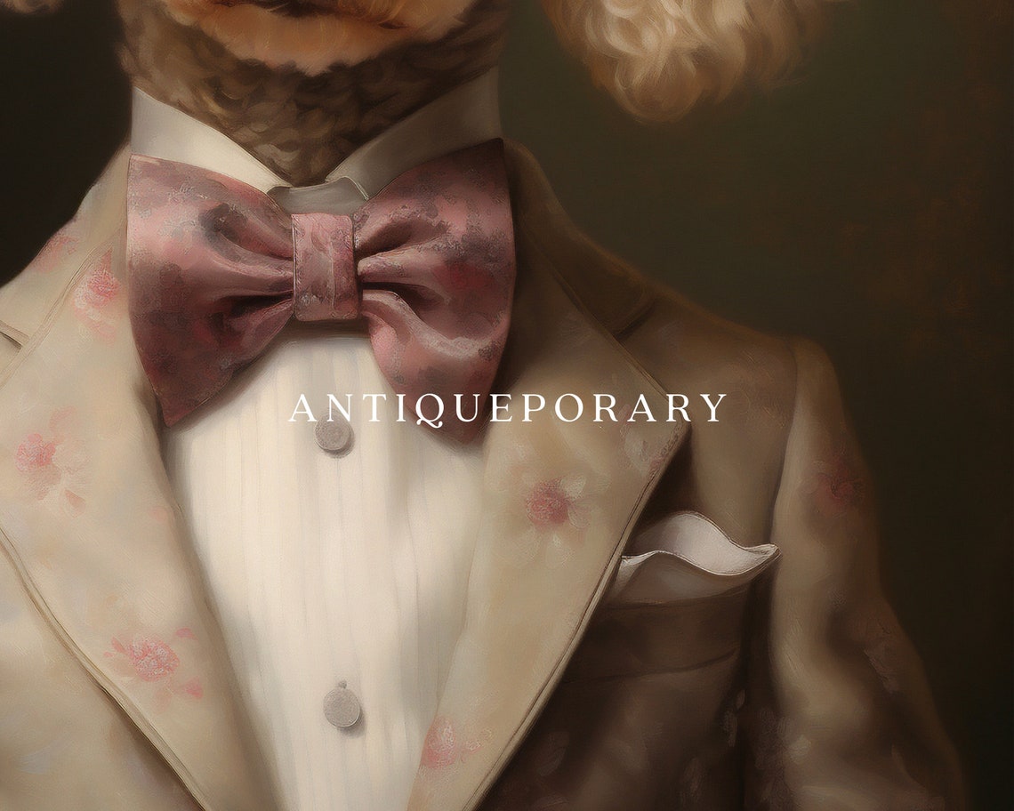 White Poodle Gentleman Royal Portrait Bow Tie Vintage Poster - Image 2