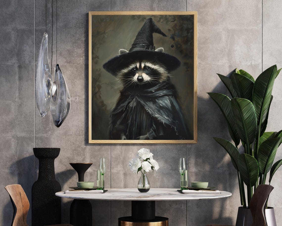 Raccoon Witch Vintage Portrait with Pointy Hat and Cloak Poster - Image 5
