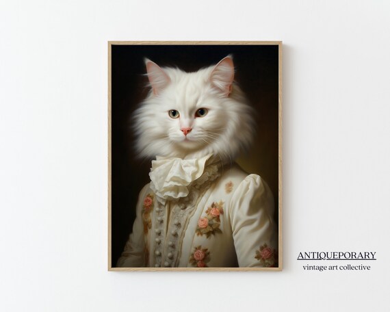 Royal White Cat in Victorian Gown Vintage Aristocratic Pet Portrait Poster