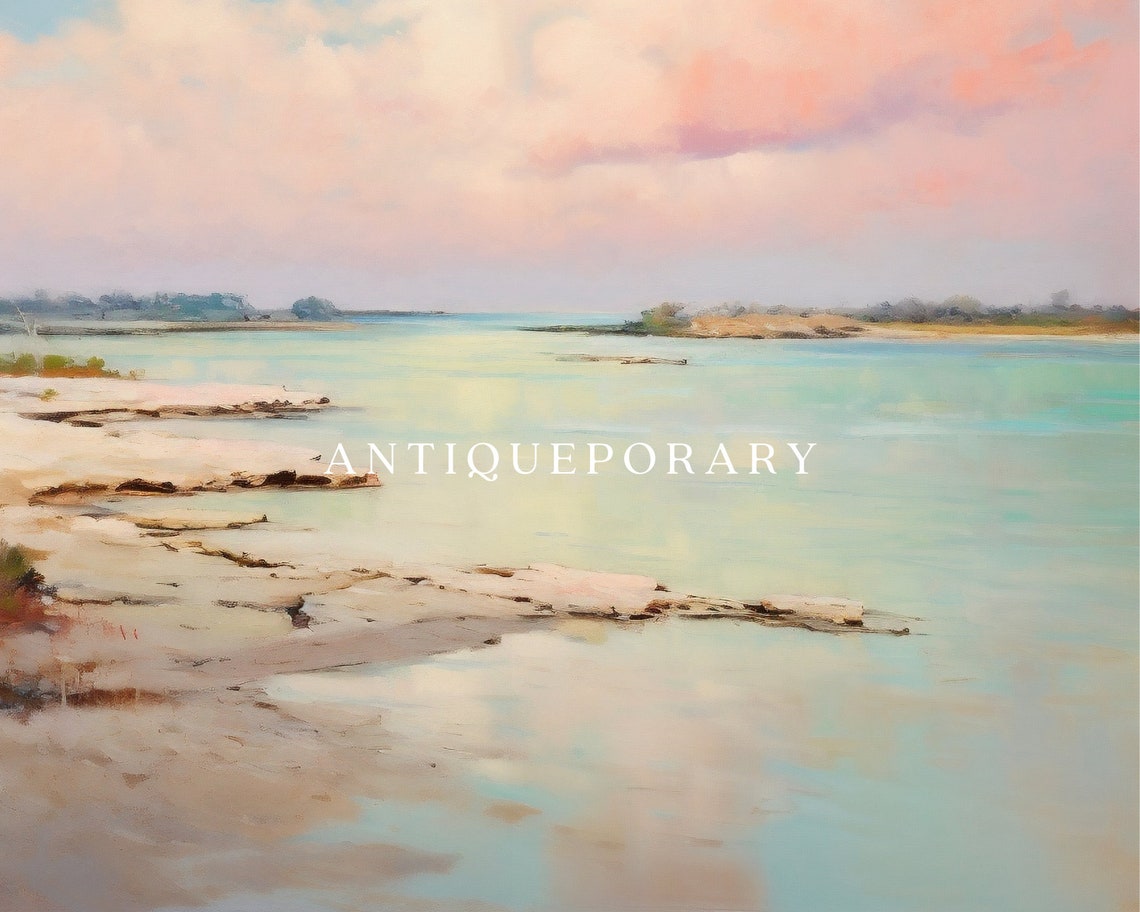 Pastel Beach Palm Trees Turquoise Water Coastal Landscape Poster - Image 2