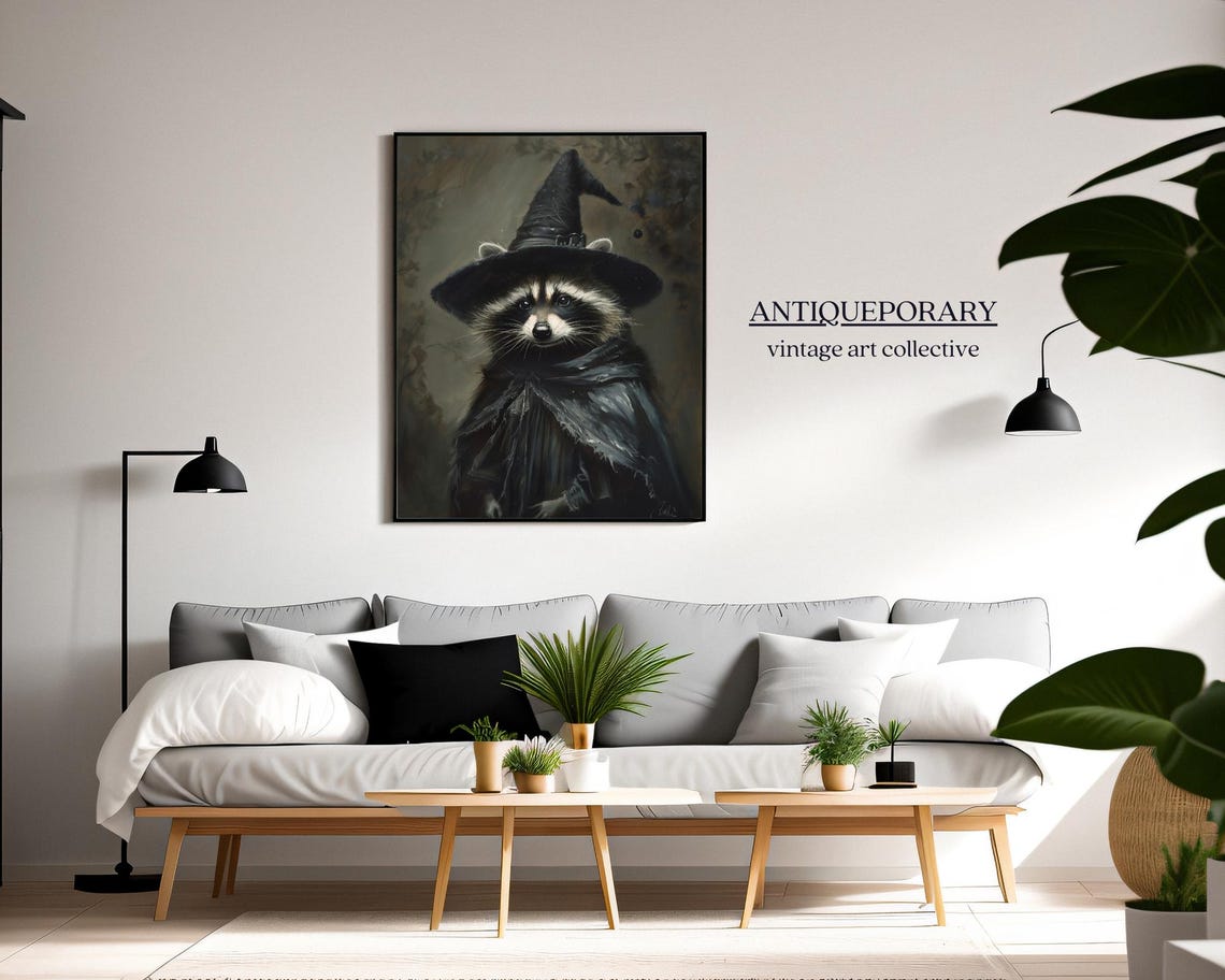 Raccoon Witch Vintage Portrait with Pointy Hat and Cloak Poster - Image 7