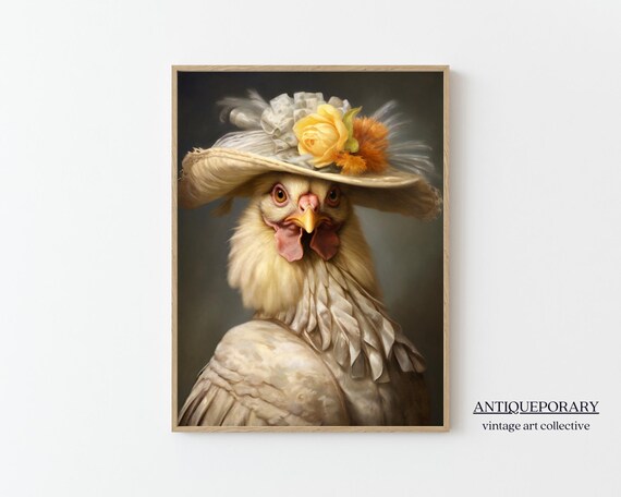 Victorian Animals Portrait Royal Chicken Vintage Print Renaissance Animal Dark Moody Animal Poster Altered Art Animal Lover Gift