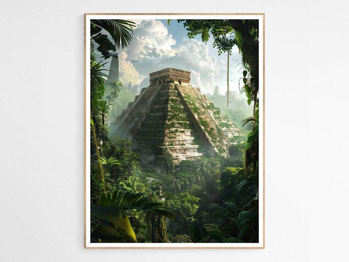 Chichen Itza El Castillo Pyramid Jungle Temple Landscape Poster