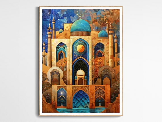 Towers Of A Mosque Islamic Art Print Vibrant Old Architecture Artwork Spiritual Home Decor Eid Gift