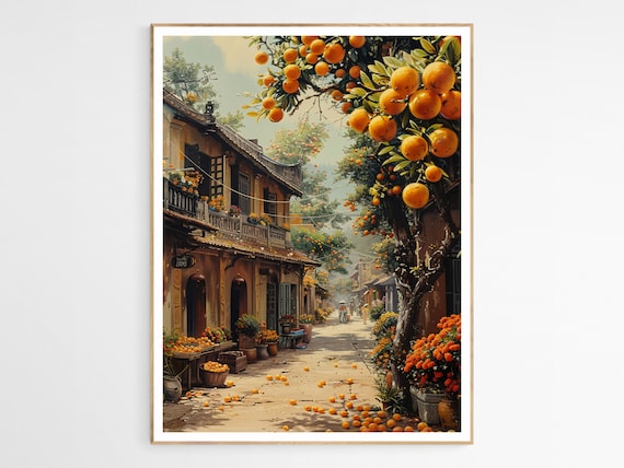 Rustic Street View Of Hanoi Vietnam Art Print Culture Vibrant Illustration Wall Home Decor Housewarming Gift