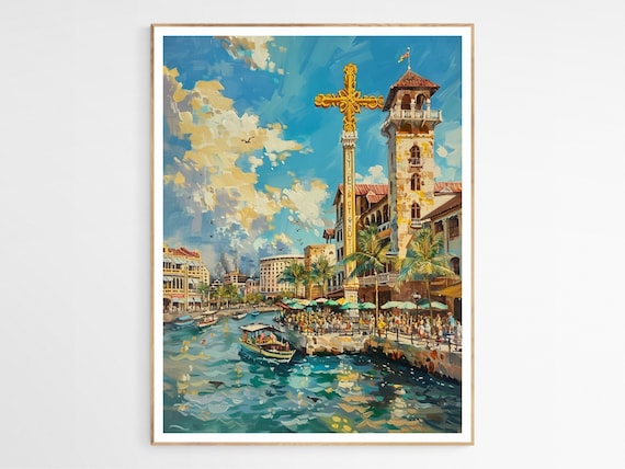 Cebu City Waterfront With Magellans Cross Impressionist Print