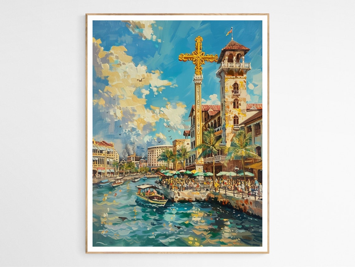 Cebu City Waterfront With Magellans Cross Impressionist Print