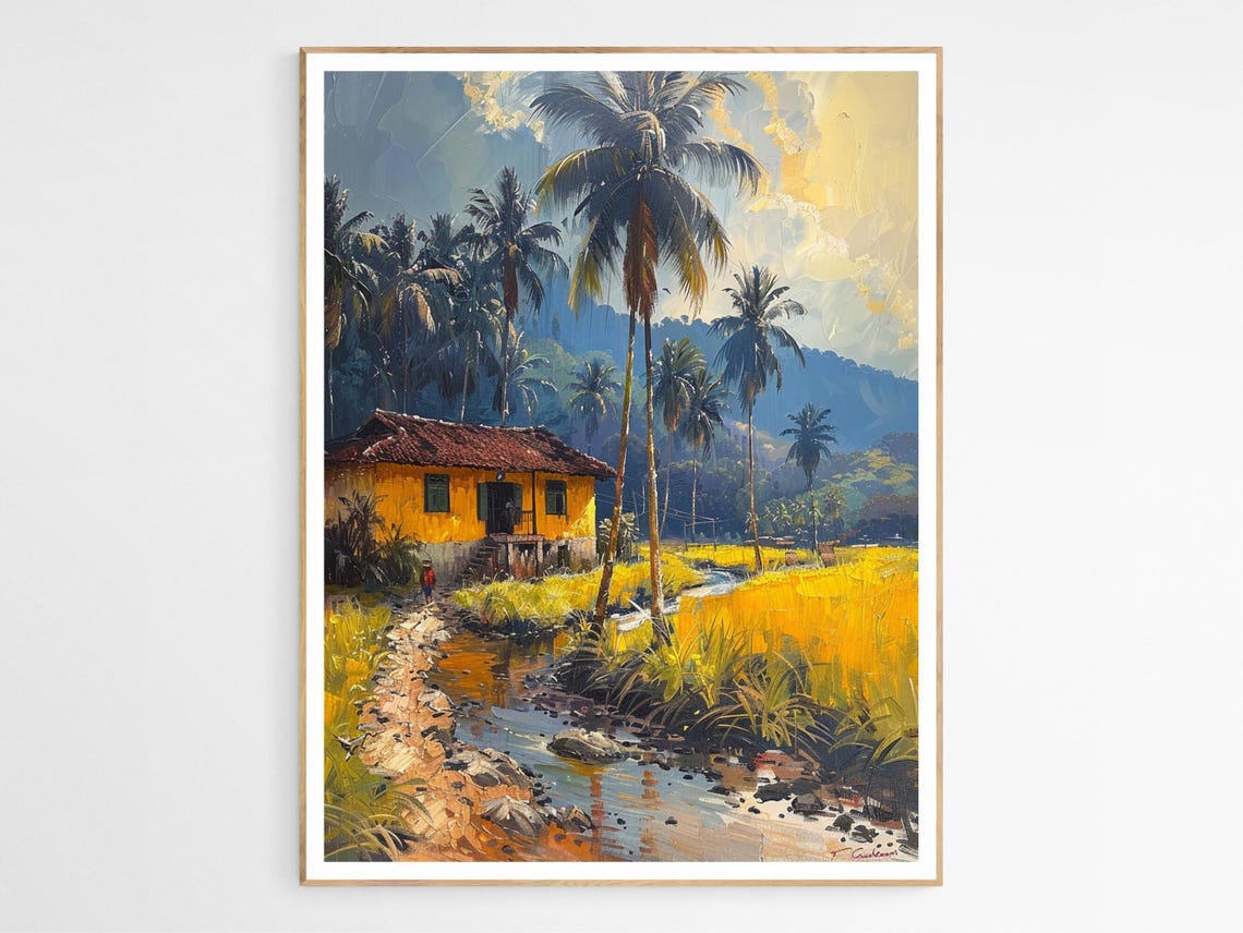Malaysian Golden Hour Countryside Palm Village Scenic Poster