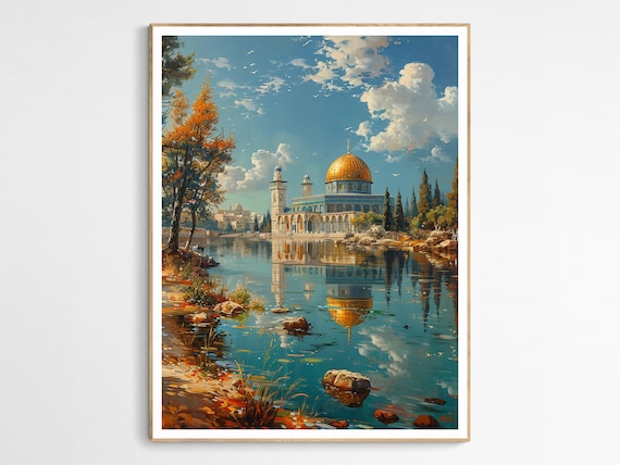 Jerusalem Dome of the Rock Golden Reflection Painting Poster