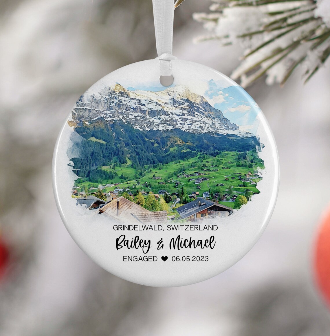 Grindelwald Switzerland Ornament, Watercolor Travel Poster