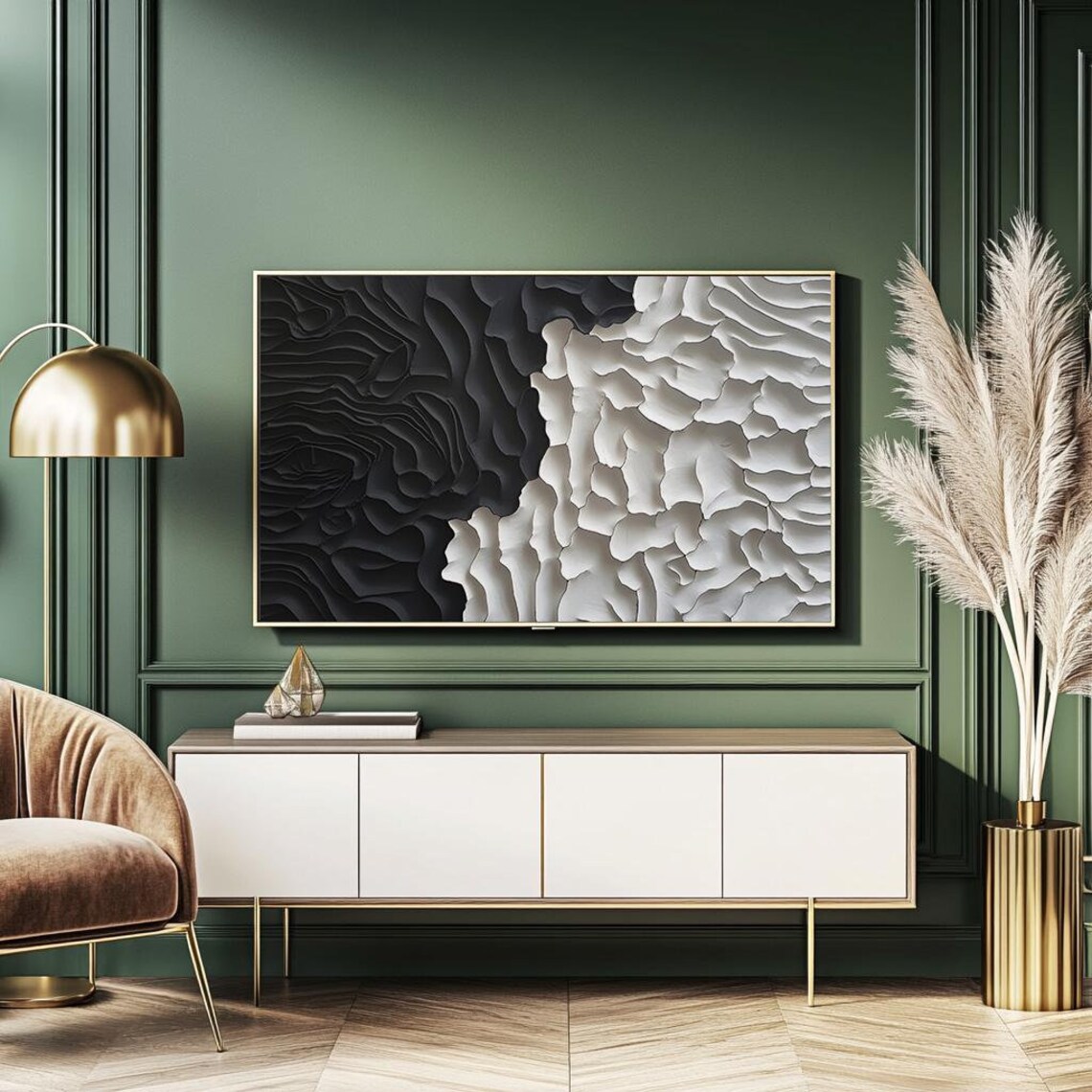 Black White Impasto Oil Painting Textured Abstract Art Print - Image 2