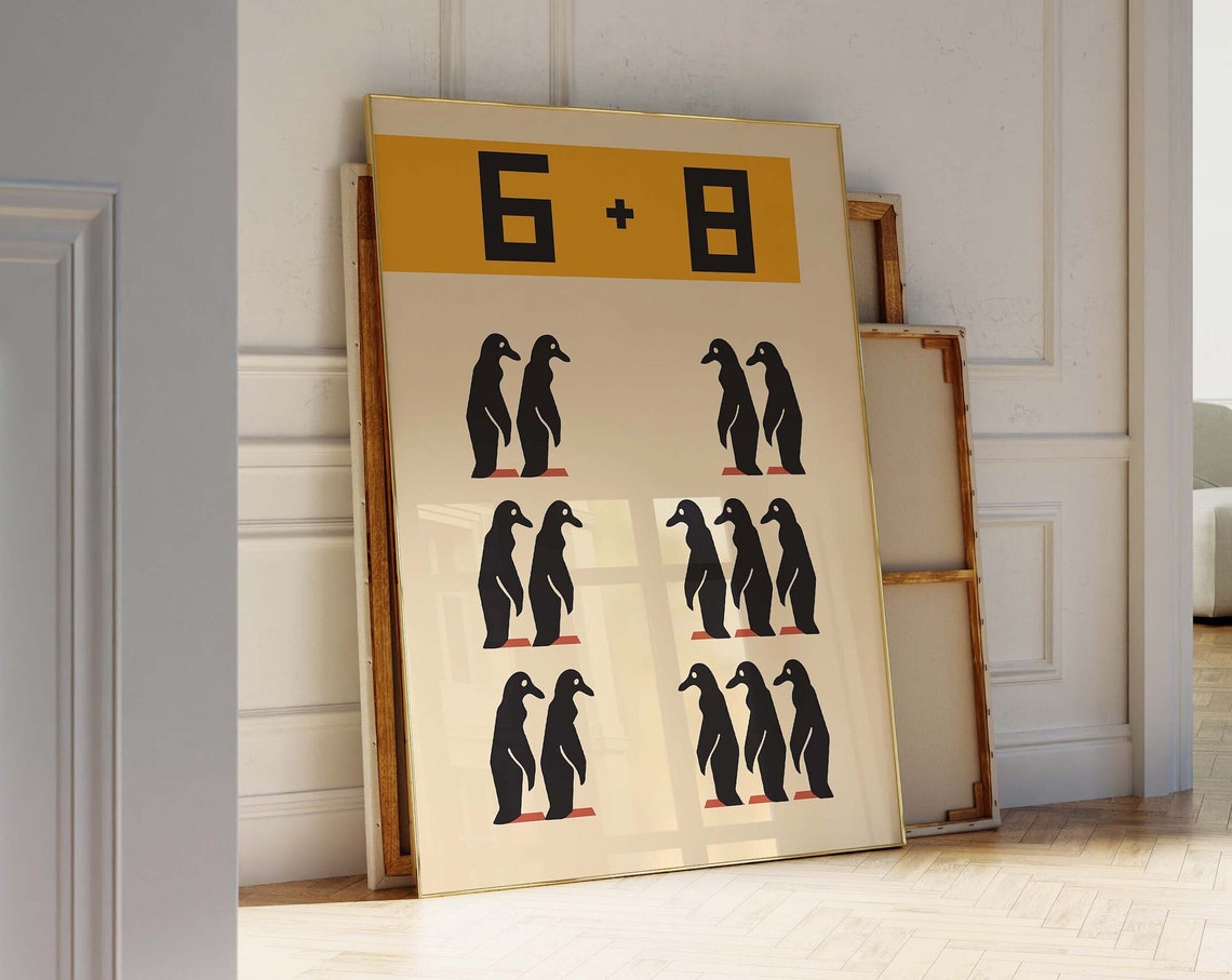 Cheeky Math Art Funky Math Poster Vintage Educational Poster Education Fun Print Counting Poster Illustration Penguin Poster Print - Image 3