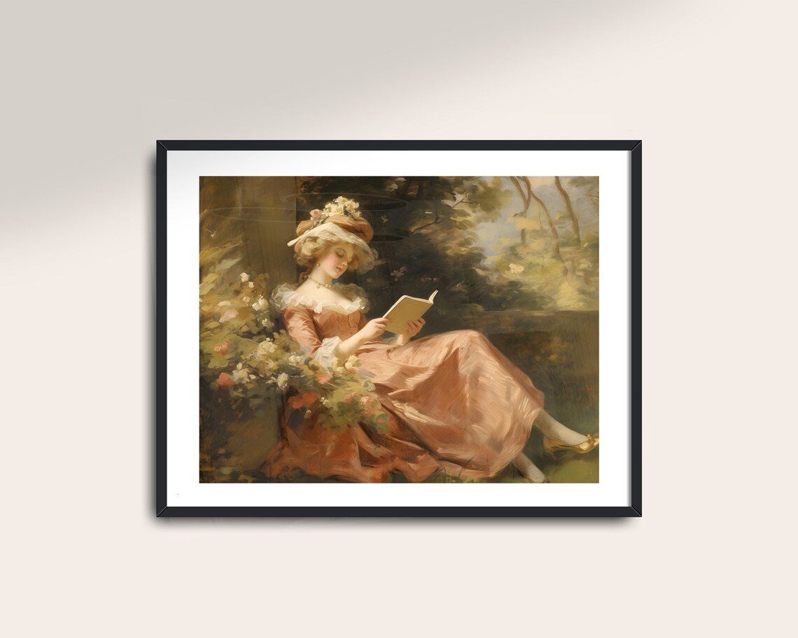 Woman Reading Vintage Prints, Cottagecore Wall Art - Image 2