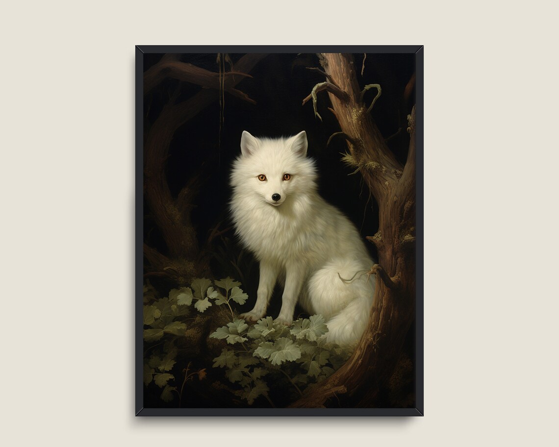 White Arctic Fox Painting, Victorian Animal Decor - Image 3