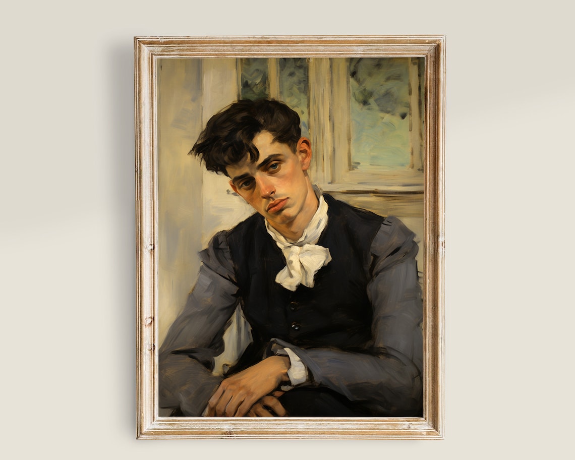 Men Portrait Vintage Art Print, Dark Academia