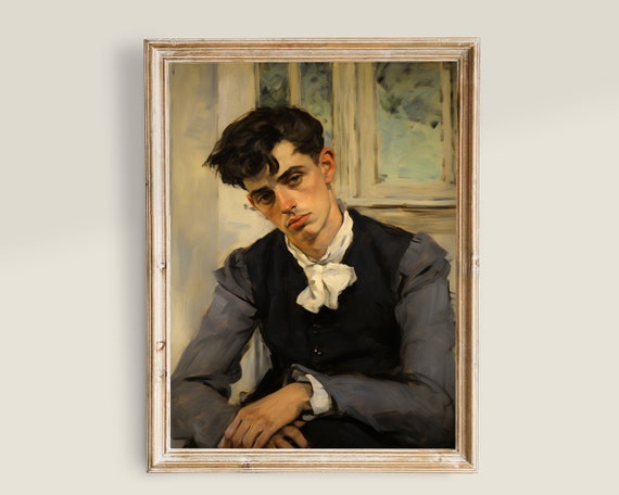 Men Portrait Vintage Art Print, Dark Academia