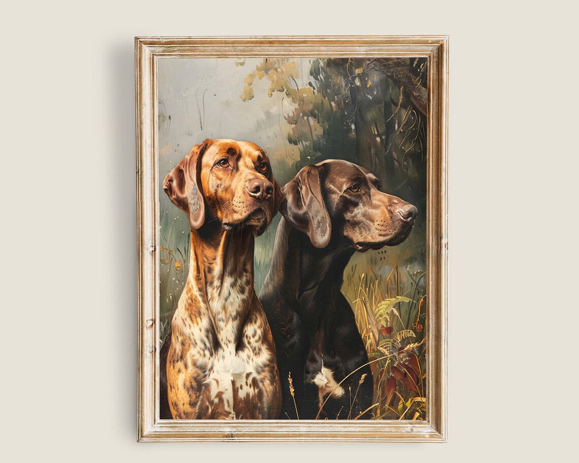 Two Hunting Pointer Dogs Field Vintage Sporting Dog Portrait Print