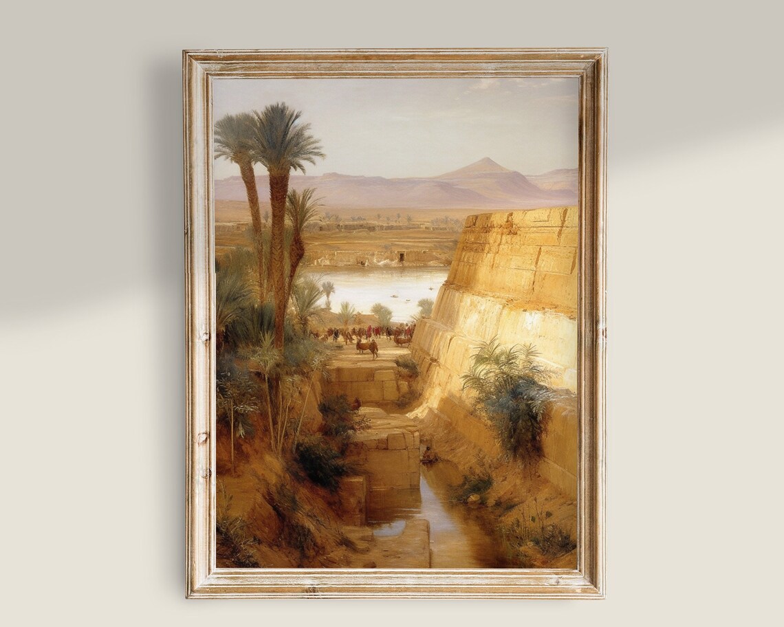 Egypt Landscape Painting, Light Academia Wall Art