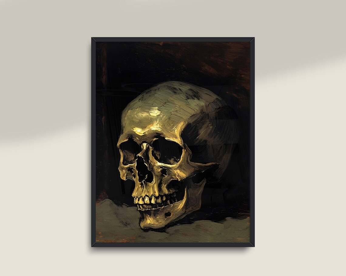 Vintage Skull Still Life Dark Academia Moody Gothic Painting Poster - Image 3