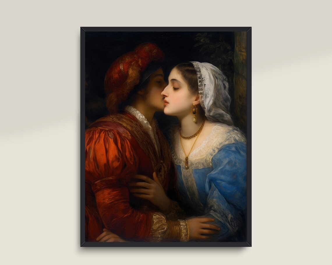 Renaissance Couple Kiss Romantic Vintage Love Portrait Wall Art - Image 3