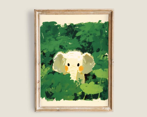 Baby Elephant Art Art Kids Animal Art Cute Elephant Painting Adorable Animal Fun Decor