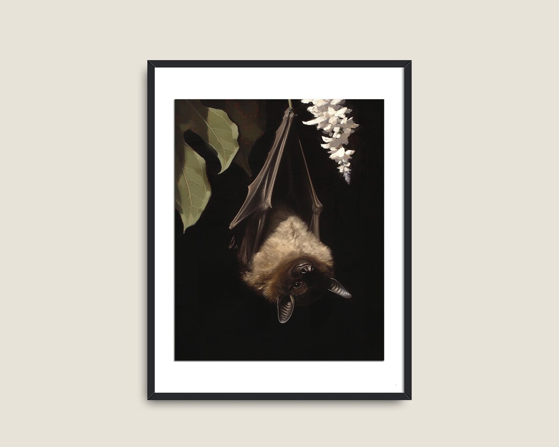 Bat Hanging Upside Down In The Dark Gothic Halloween Wall Art - Image 2