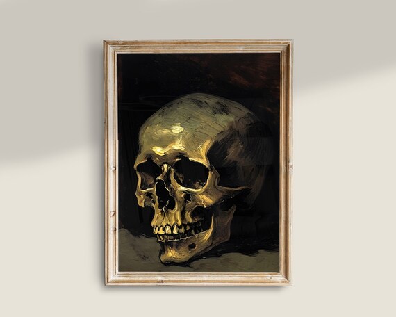 Vintage Skull Still Life Dark Academia Moody Gothic Painting Poster