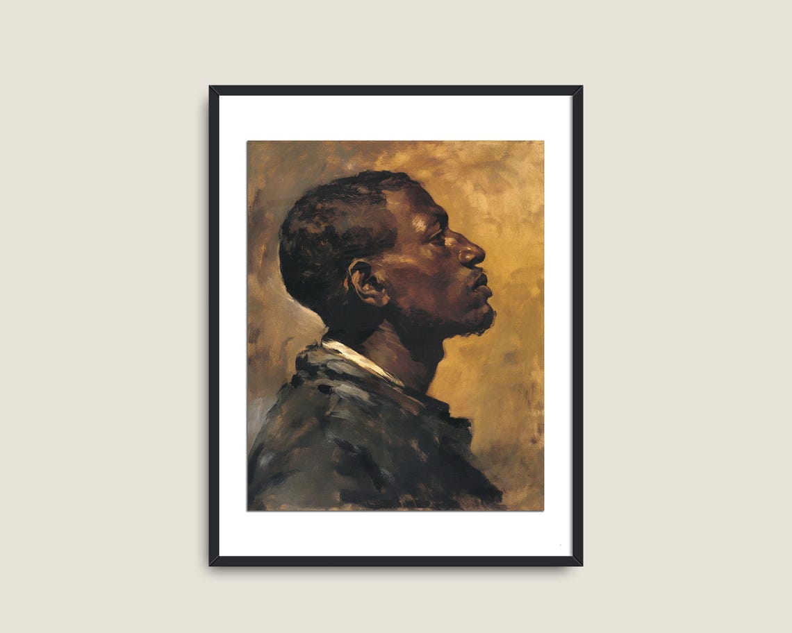 Black Man Profile Portrait Golden Tones Renaissance Vintage Wall Art - Image 2
