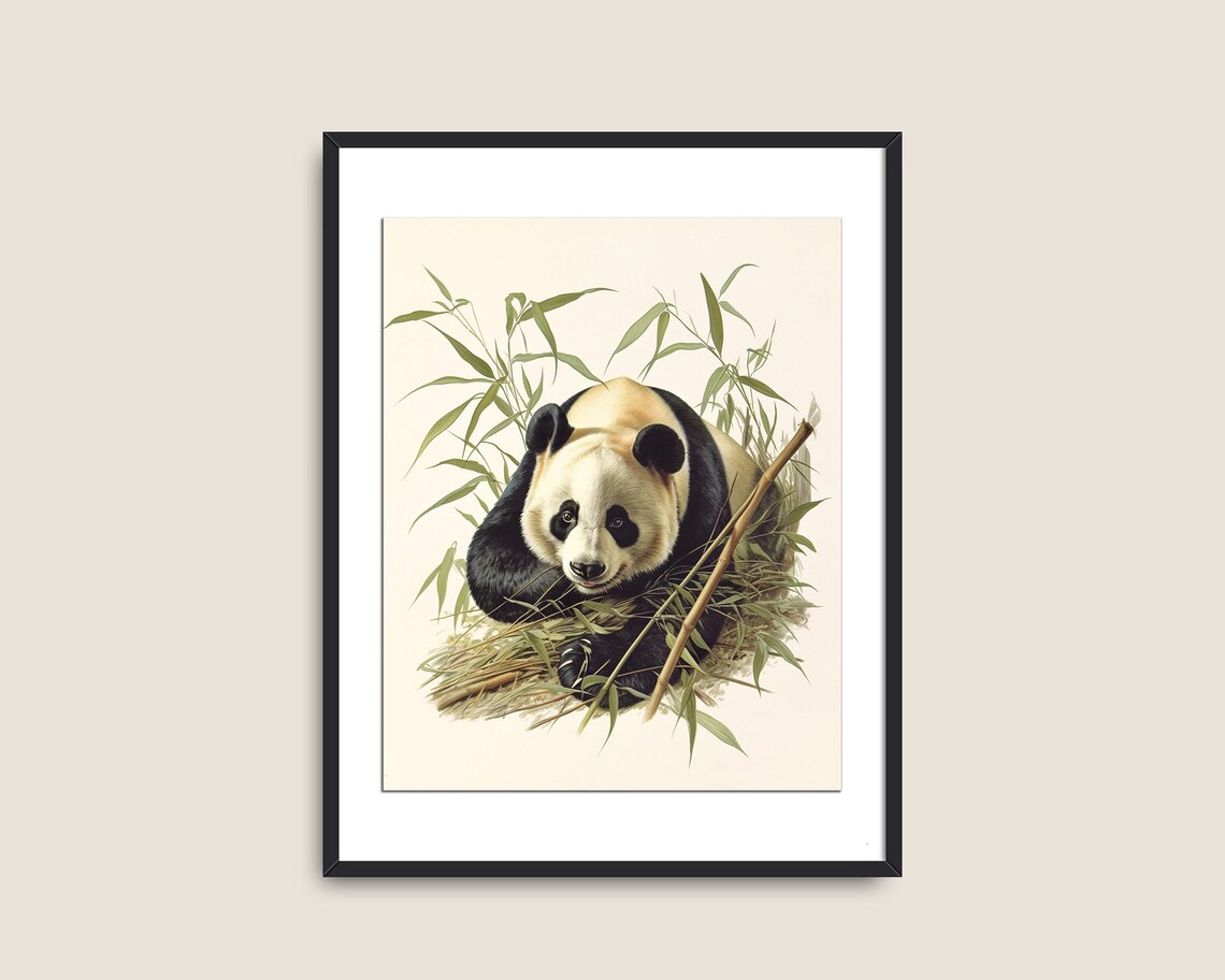 Giant Panda Bamboo Vintage Wildlife Illustration Nursery Wall Art Poster - Image 2