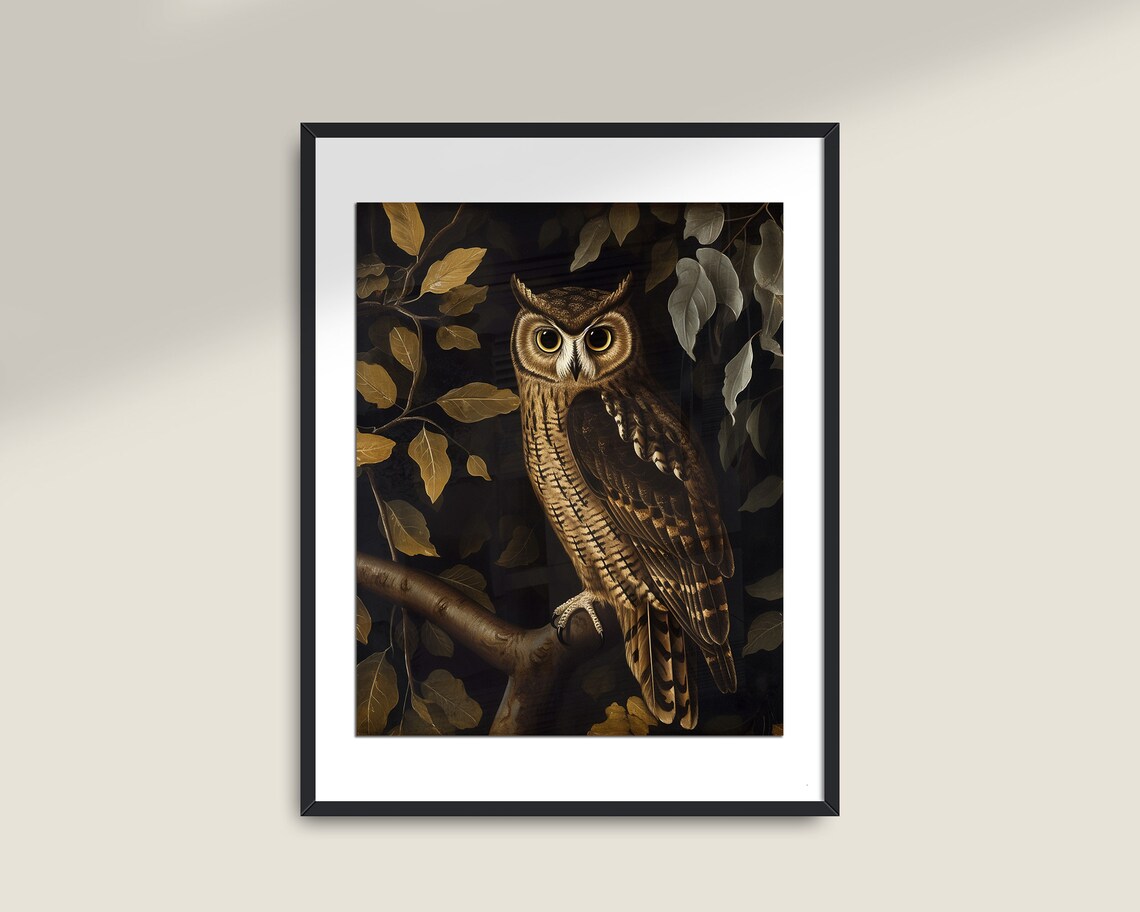 Antique Owl Painting, Vintage Dark Academia Art Print - Image 2