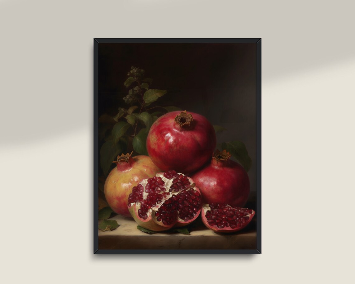Vintage Kitchen Still Life Pomegranate Art, Farmhouse - Image 2