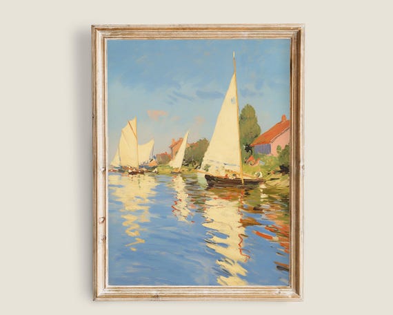 Sail Boat Seascape Print Lake Landscape Illustration Auguste Renoir Painting Regatta Race Nature Prints